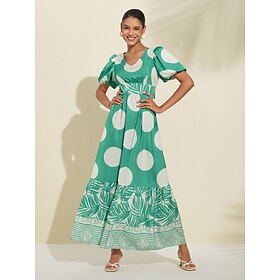 Maxi-jurk met geometrische stippen en riem Top Merken Winkel